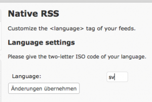 Settings page of native RSS